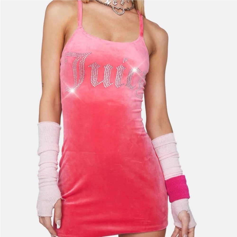 JUICY COUTURE HOT PINK VELVET RHINESTONE MINI DRESS